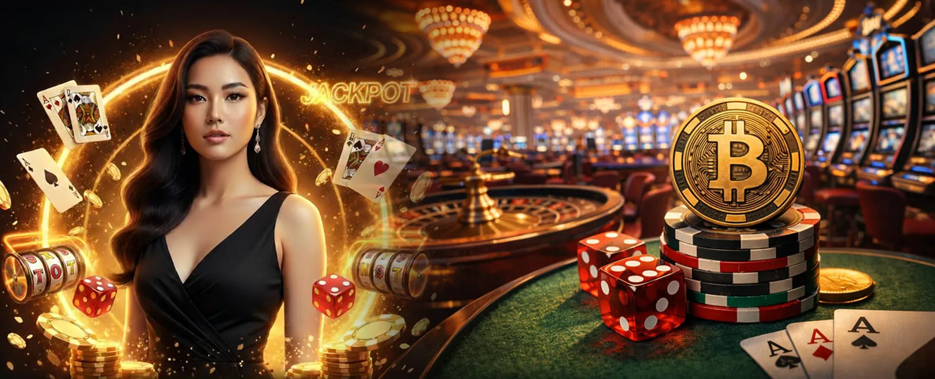 nn77 Partner Program Banner showcasing a luxurious casino environment with gold and red tones